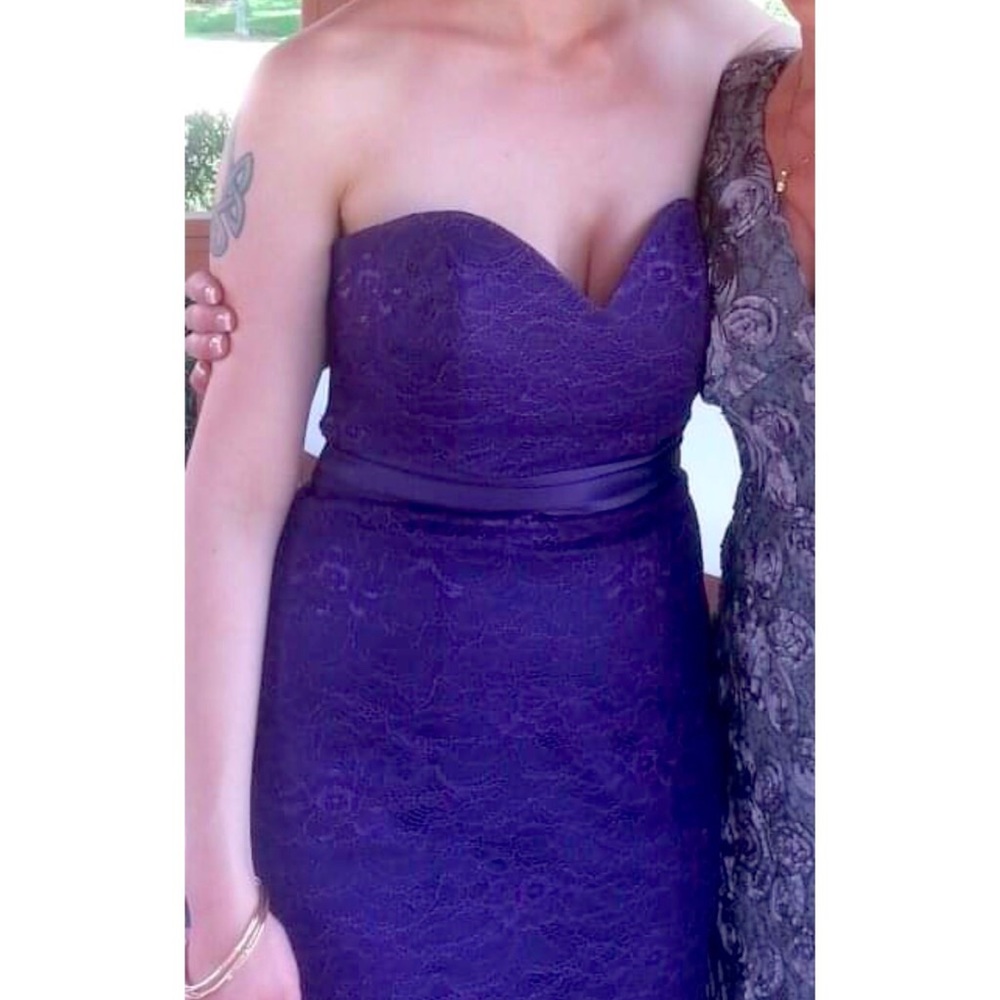 Purple Lace Strapless Formal Dress
